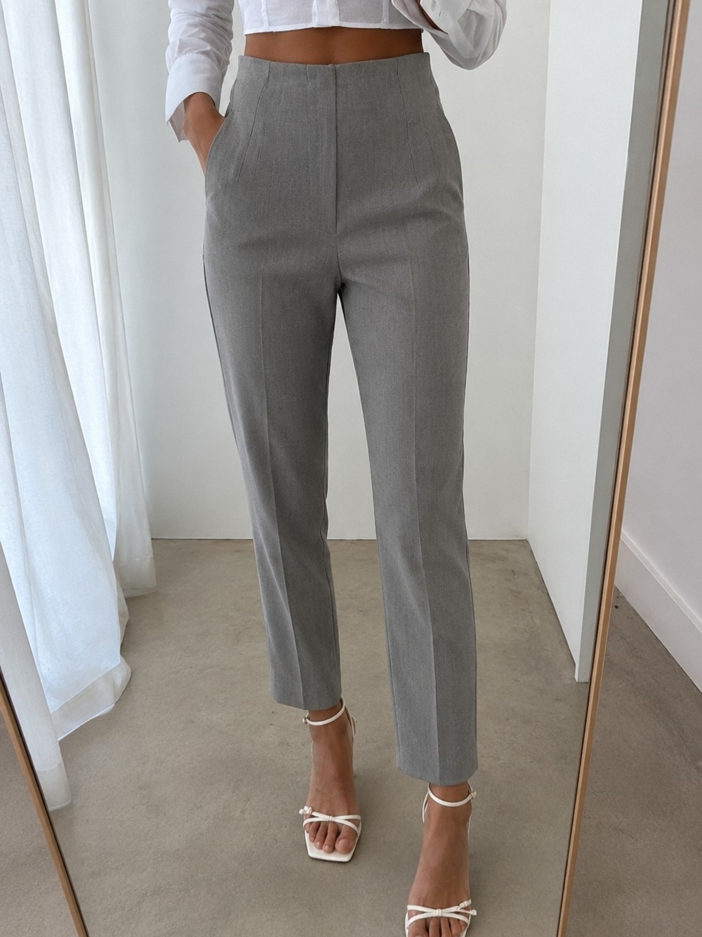 Zara High-Rise Tailored Straight-Leg Pants - Gray Size SMALL